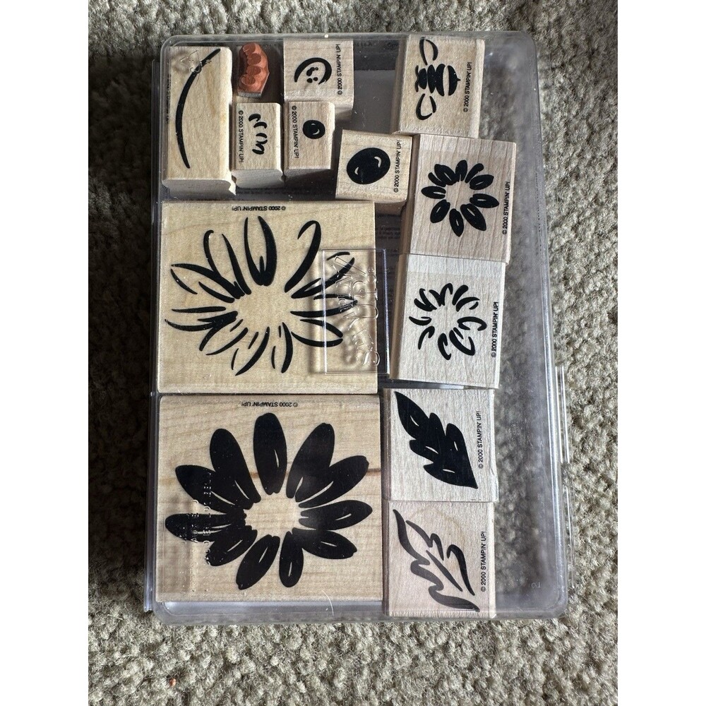 Stampin' Up! 2000 Definitely Decorative Daisy Set 13 Wood  Rubber Stamps New